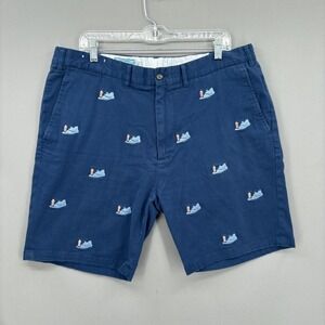Castaway Shorts Mens 38 Blue Chino Embroidered Lighthouse Nautical AOP Preppy 9"